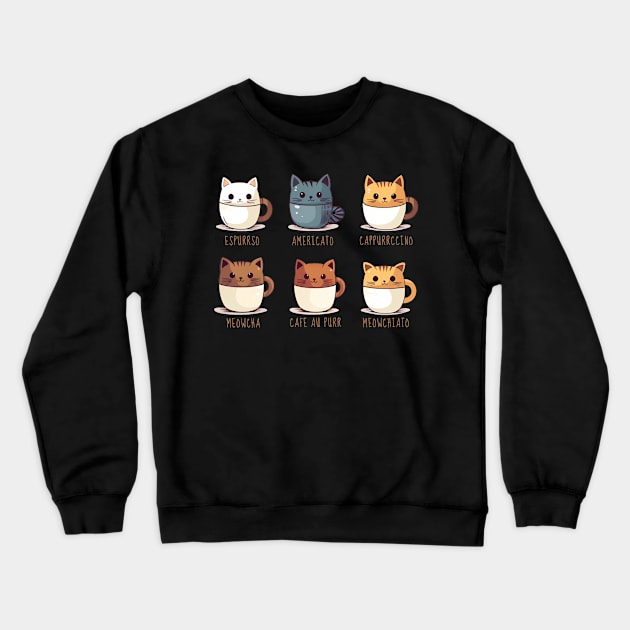 Funny Coffee Cats Cartoon Crewneck Sweatshirt by origato